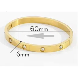 ISAMORA Stainless Steel Gold-Plated American Diamond Studded Bangle-Style Bracelet image 3
