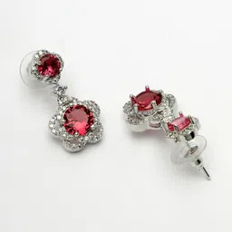 ZENEME Silver Plated Circular American Diamond Drop Earrings image 3