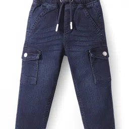 Babyhug Denim Full Length Washed Stretchable Jeans - Dark Blue-image-10