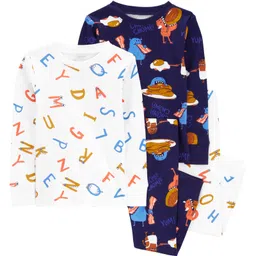 Carter's 4 Piece Monster 100% Snug Fit Cotton Pajamas - White &Navy Blue-image-19