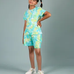 tweeny mini Pure Cotton Knit Half Sleeves Tie Dye Coordinating Night Suit Set - Lemon Green-picture-22