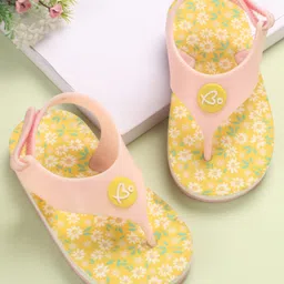 Babyoye Velcro Closure Flip Flops with Floral Print - Yellow-picture-33