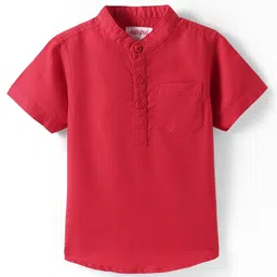Babyhug Linen Woven Half Sleeves Solid Color Kurta Type Mandarin Collar Shirt - Red-picture-12
