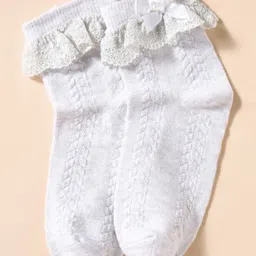 Mustang Cotton Knit Ankle Length Socks Bow Applique - Offwhite-image-10