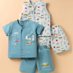 CUCUMBER Sinker Knit Half Sleeves Shorts Co-Ord Night Suits With New York Print Pack of 2 - Light Blue-picture-21