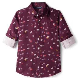 Pine Kids Cotton Woven Full Sleeves Shirt With Floral Print - Wine-picture-39