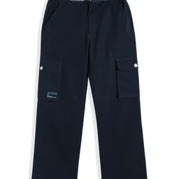 CAVIO Cotton Blend Woven Full Length Solid Cargo Pants With Belt Set - Navy Blue-picture-21