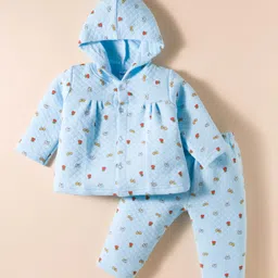Tango Knit Full Sleeves Hooded Winter Wear Co-ords Night Suit With Floral Print - Light Blue-picture-23