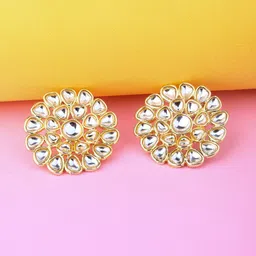 Indiifuz Gold-Plated Kundan Studded Floral Shaped Studs image 3