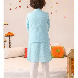 Pspeaches Full Sleeves All Over Flower Motif Printed Kurta With Shimmer Lines Designed Jacket & Pyjama - Blue image 3