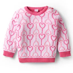 Babyhug Knitted Full Sleeves Sweater Set with Hearts Design - Dark Pink image 2
