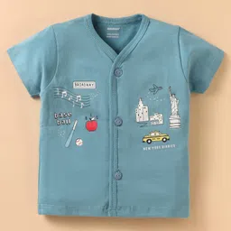 CUCUMBER Sinker Knit Half Sleeves Shorts Co-Ord Night Suits With New York Print Pack of 2 - Light Blue image 2