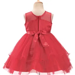 Babyhug Sleeveless Party Wear Frilled Dress With Floral Applique - Red image 3