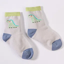 KIDLINGSS Pack Of 2 Dinosaur & Ship Printed Anti Bacterial Cotton Socks - Grey & White image 3