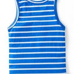 Babyhug 100% Cotton Knit Sleeveless Sando Vests With Stripes & Vehicle Print Pack of 2 - Blue image 3
