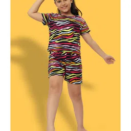 Ninos Dreams Cotton Knit Half Sleeves Abstract Striped Coordinating Tee & Shorts Set - Multi Colour image 4