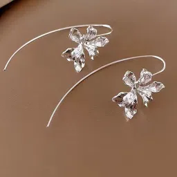 KRENOZ Silver-Plated Floral Textured Hook Design Drop Earrings-picture-53