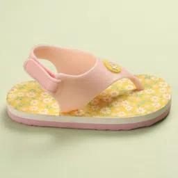 Babyoye Velcro Closure Flip Flops with Floral Print - Yellow image 4