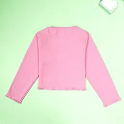 Kiddopanti Cotton Knit Pack Of 2 Full Sleeves Perfume Bottle & Butterfly Appliques Detailed Crop Tees - Baby Pink & Black image 5