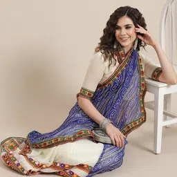 DIVASTRI Embellished Embroidered Pure Georgette Half and Half Bandhani Saree-picture-23