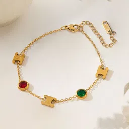 MYKI Stainless Steel Gold-Plated Artificial Stones Studded Charm Bracelet-picture-26