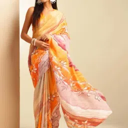 navyasa by liva Orange Printed Saree With Unstitched Blouse-picture-13