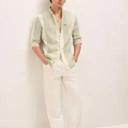 The Bear House Green Polycotton Striped Regular Fit Shirt image 5