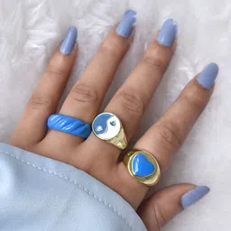 JOKER & WITCH Set Of 3 Gold-Toned & Blue Spruce Finger Ring-picture-33