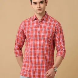 CAVALLO by Linen Club Orange Contemporary Fit Check Shirt-picture-13