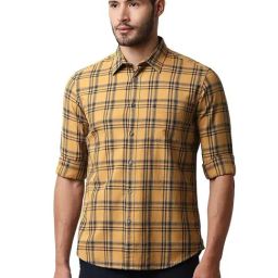 Basics Brown Cotton Slim Fit Checks Shirt-picture-25