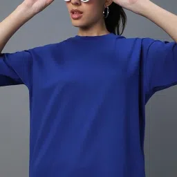 Bewakoof Blue Oversized Solid T-Shirt image 3