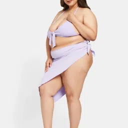 Secrets By ZeroKaata Purple Plain Swimwear Bra Panty Set With Sarong image 3