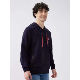 Spykar Navy Blue Cotton Regular Fit Hooded Sweatshirt image 3