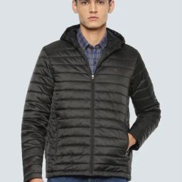 Louis Philippe Black Regular Fit Quilted Hooded Jacket-picture-2
