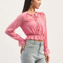 Madame Pink Polyester Solid Top image 3