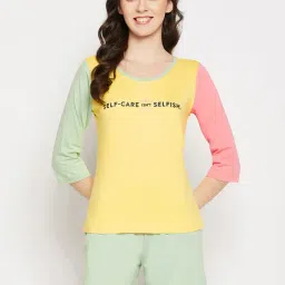 Clovia Yellow & Green Printed Top With Shorts-picture-11