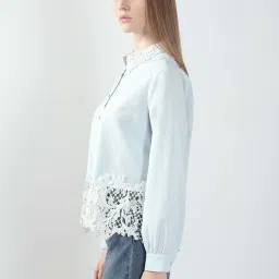 Vero Moda Blue Cotton Regular Fit Self Pattern Shirt image 3