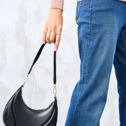 Styli Black Textured Hobo Bag image 3
