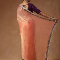 Saree Mall Peach Chiffon Embellished Saree with Blouse Piece image 3