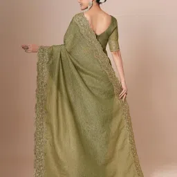 Saree Mall Olive Chiffon Embroidery Saree with Blouse Piece image 3