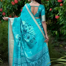 Saree Mall Turquoise Silk Self Saree with Blouse Piece image 3