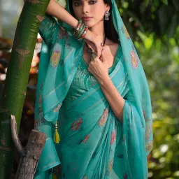 Saree Mall Blue Chiffon Self Saree with Blouse Piece image 3