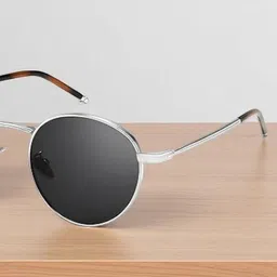 SPADEACES Unisex Round Sunglasses with UV Protected Lens SILVER BLACK PENTO-2 image 4