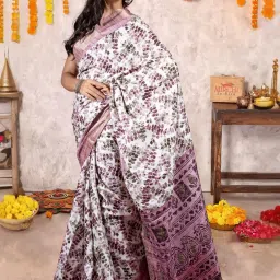 MIRCHI FASHION Ivory White Printed Saree With Unstitched Blouse image 3