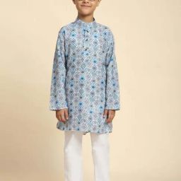 Pro-Ethic Style Developer Boys Blue & Grey Cotton Printed Full Sleeves Kurta Sets-picture-17