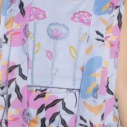 Ministitch Girls Blue Cotton Silk Floral Print Suit Set image 4