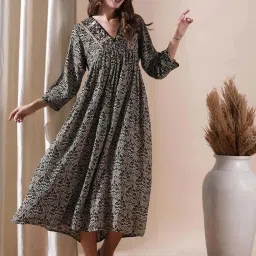 Fashor Black & Beige Printed A-Line Dress image 3