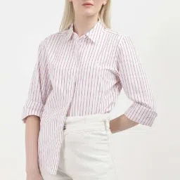 TOMMY HILFIGER White & Pink Cotton Striped Shirt image 5