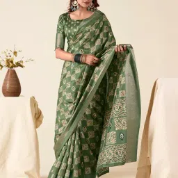 Elora Dusty Green Printed Saree With Blouse-picture-24