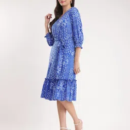 Fablestreet Blue & White Floral Print Wrap Dress image 3